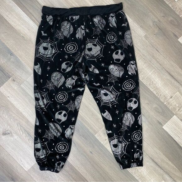 Disney Nightmare Before Christmas Velour Foil Sleep Joggers Black Silver XL - Picture 1 of 8